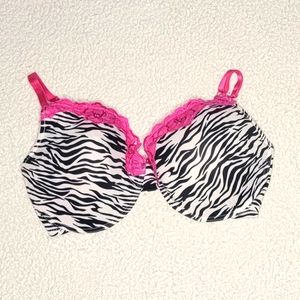 CATO Zebra Stripe Bra w/ Pink Lace Trim